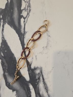 Kenneth Cole New York Gold Tone & Amber Brown Chunky Oval Link Toggle Bracelet